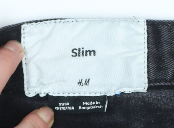 H&M Men's Black Slim Fit Jeans 31x30 Denim Mid Rise