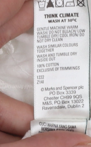 Marks and Spencer Per Una Ivory Cotton Embroidered Puff Sleeve Women's Blouse Size 12