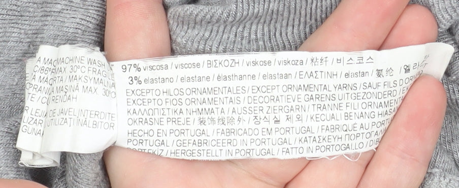 Pull&Bear Women Grey Cropped Long Sleeve Embroidered T-Shirt Size 12