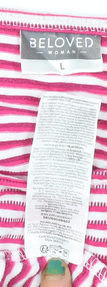 Beloved Women Pink Striped Sleeveless Jersey T-Shirt Size L
