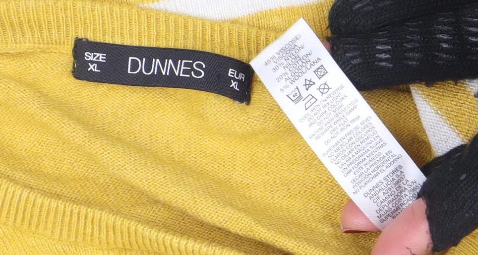 Dunnes Women Yellow White Striped Crew Neck Cotton Jumper XL