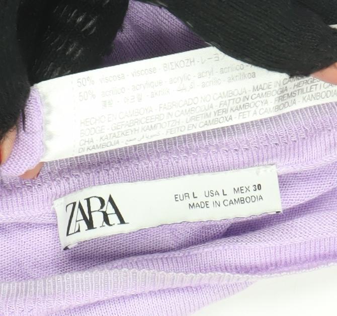 ZARA Women Purple Knit Crew Neck Long Sleeve Pullover Jumper Size L