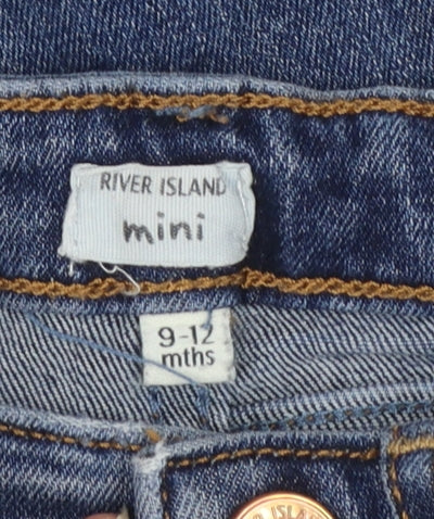 River Island Mini Blue Denim Jeans 9-12 Months Unisex Ripped Stretch