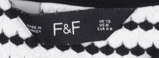 F&F Women's Black White Striped Long Sleeve Knit T-Shirt UK 12