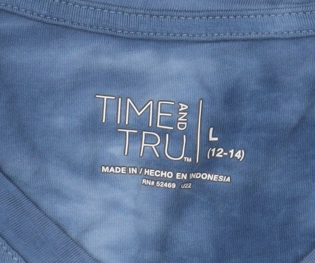 Time and Tru Unisex Adults Blue Tie-Dye V-Neck Short Sleeve T-Shirt L