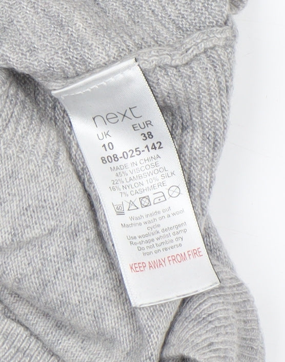 Next Women's Grey Wrap V-Neck Jumper Size 10 Lambswool Silk Blend