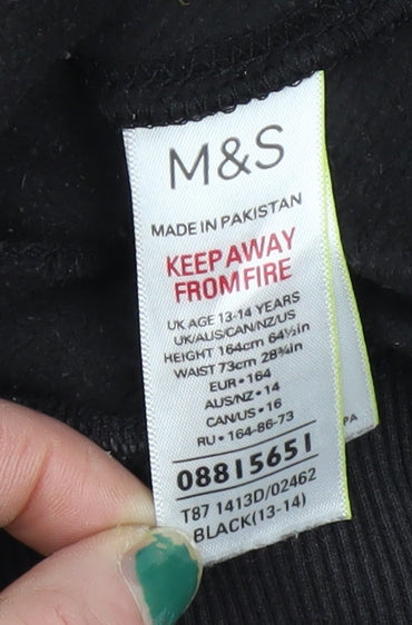 Marks and Spencer Boys Black Hoodie 13-14 Years Graphic Print Pullover
