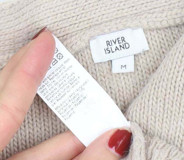 River Island Womens Beige Chunky Knit Cardigan M V-Neck Cable Knit