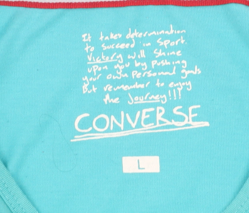 Converse Women's Blue Long Sleeve Graphic Cotton T-Shirt Size L