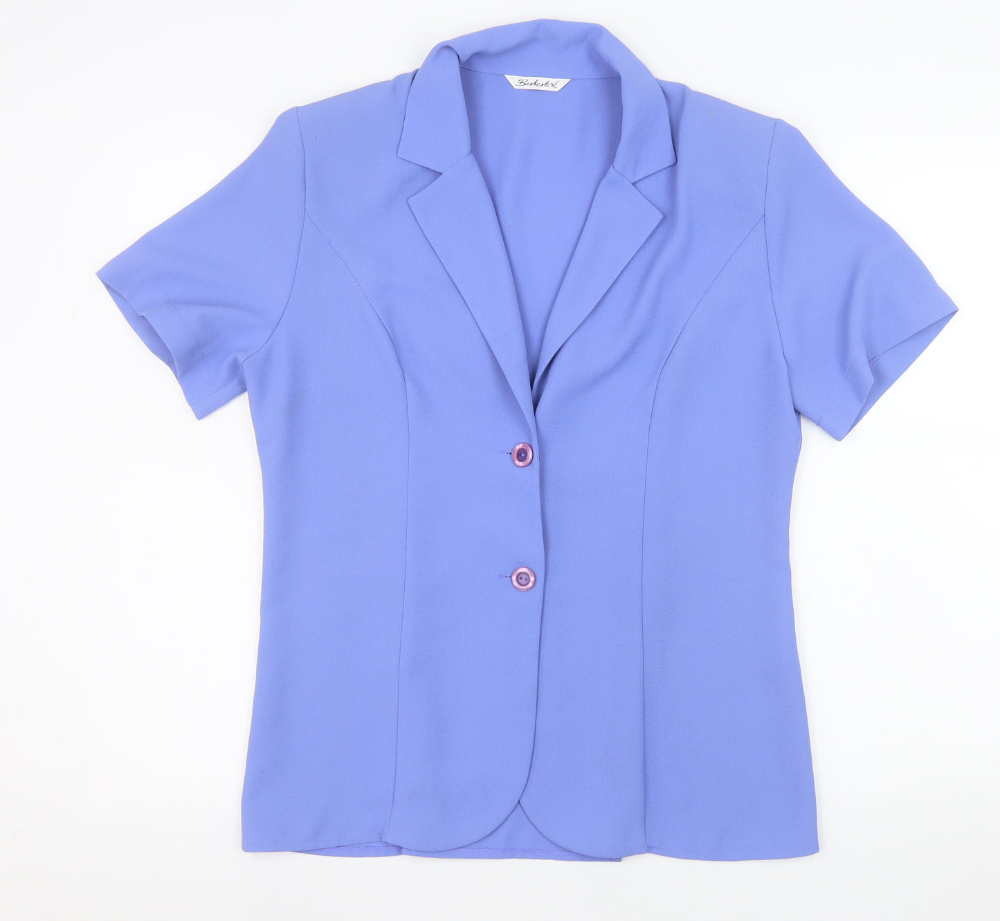 Berkertex Women Blue Short Sleeve Collared Button Blouse Size 14