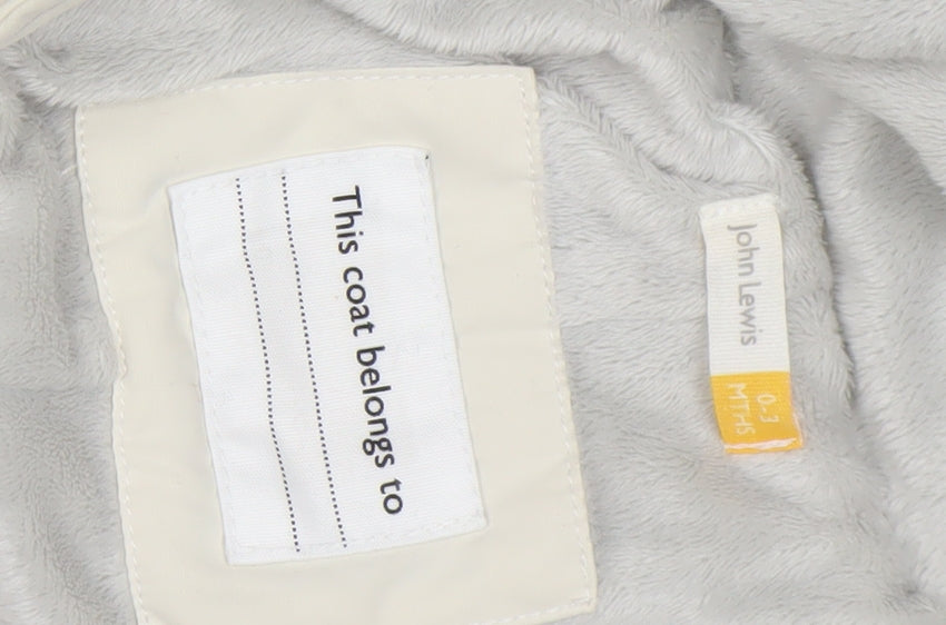John Lewis Unisex Ivory Hooded Puffer Snowsuit 0-3 Months Winter Warm Lined