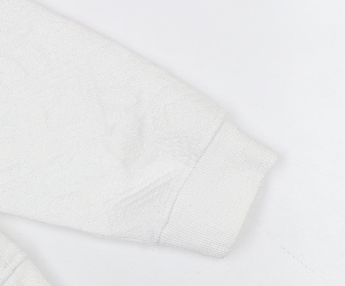 Zara Women White Textured Crew Neck Long Sleeve Sweatshirt Size S