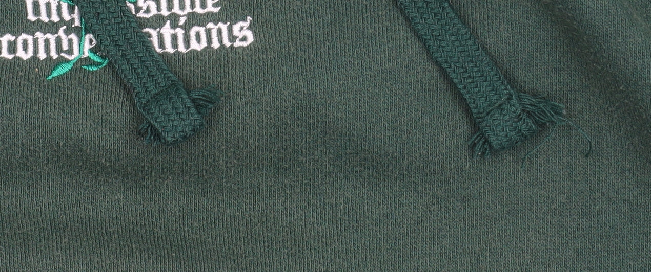 Impossible Conversations Men's Green Pullover Hoodie Size M Embroidered Graphic