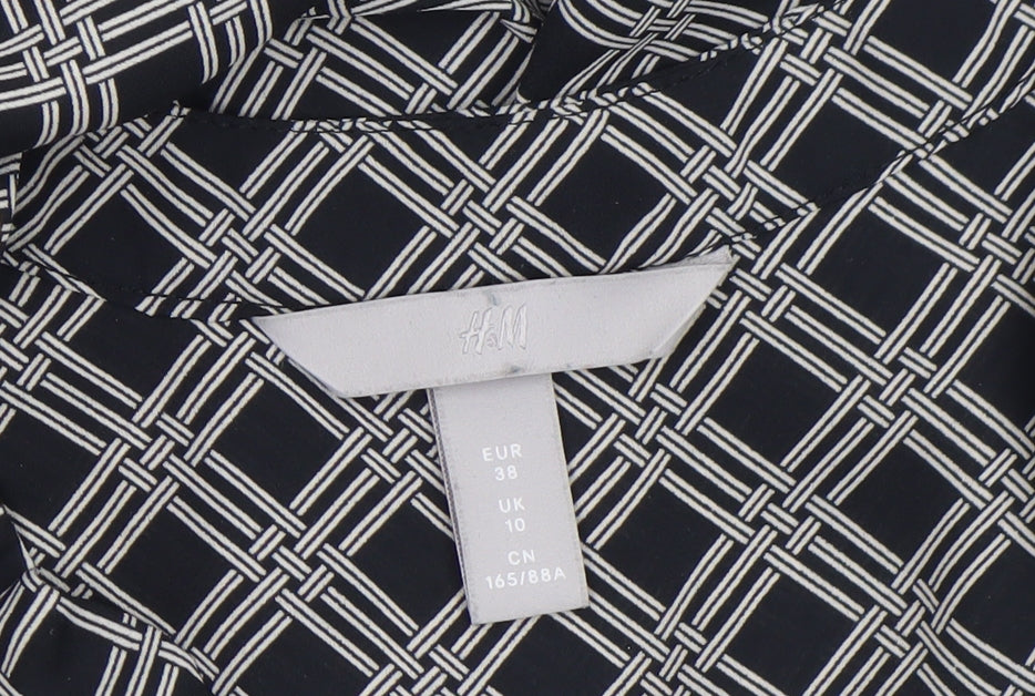 H&M Women Black Geometric Sleeveless Shirt Dress Size 10