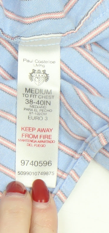 Paul Costelloe Living Men's Blue Striped Cotton Long Sleeve Button-Up Shirt Medium
