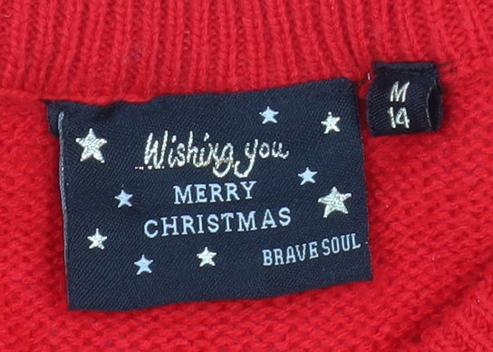 Brave Soul Women’s Red Christmas Jumper Size 14 Robin Sequin Knit