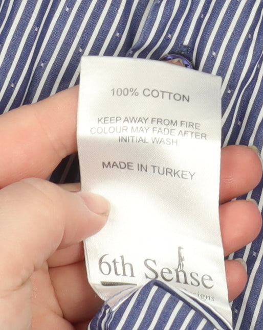 6th Sense Men's Blue Striped 3XL Egyptian Cotton Formal Shirt