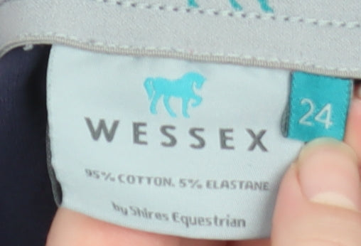 Wessex Girls Blue & Pink Riding Trousers 24 in Cotton Stretch Equestrian Breeches