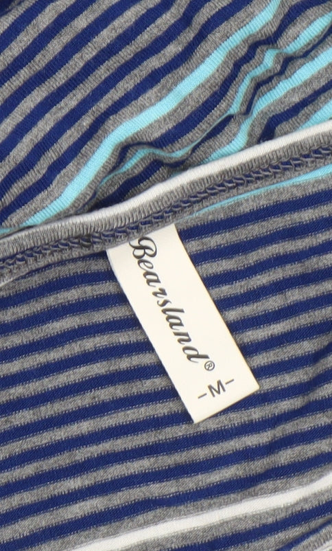 Bearslang Women Blue Striped Nursing Dress M Short Sleeve Viscose