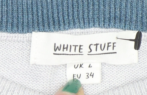 White Stuff Women's White Crew Neck Cotton Blend Jumper Size 6