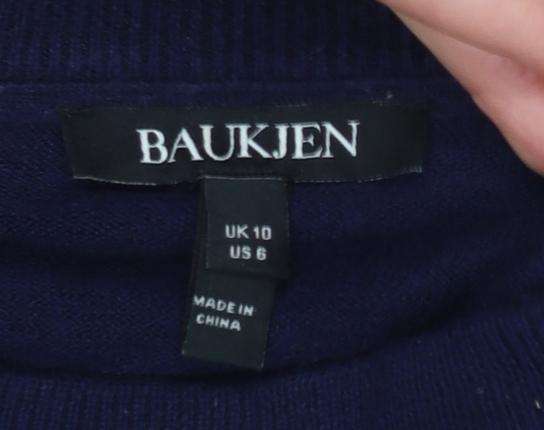 Baukjen Women Blue Crew Neck Embroidered Pullover Jumper UK 10