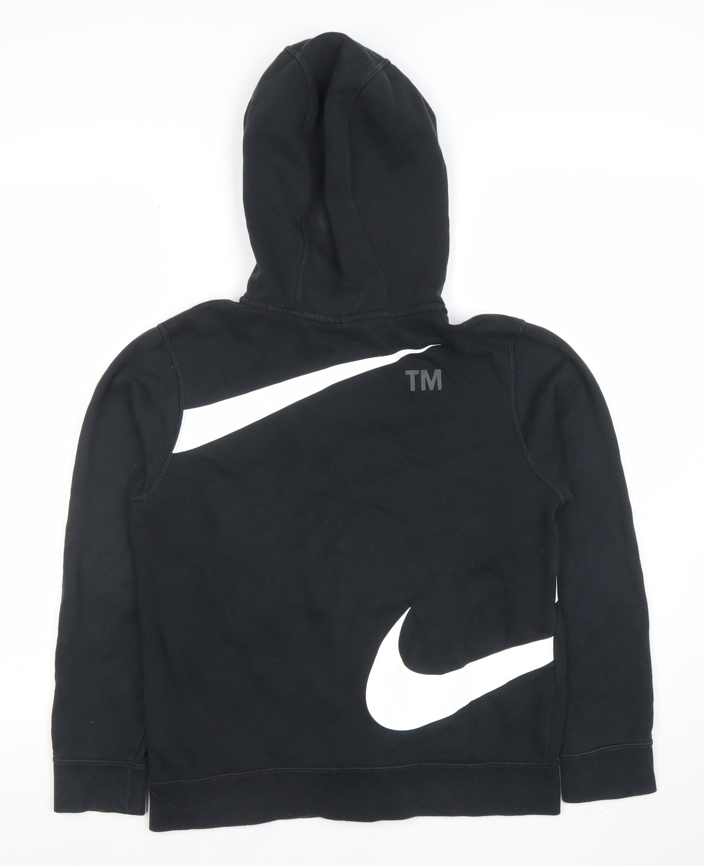 Nike Boys Black Full Zip Hoodie Large 147-158cm Cotton Blend Swoosh Design