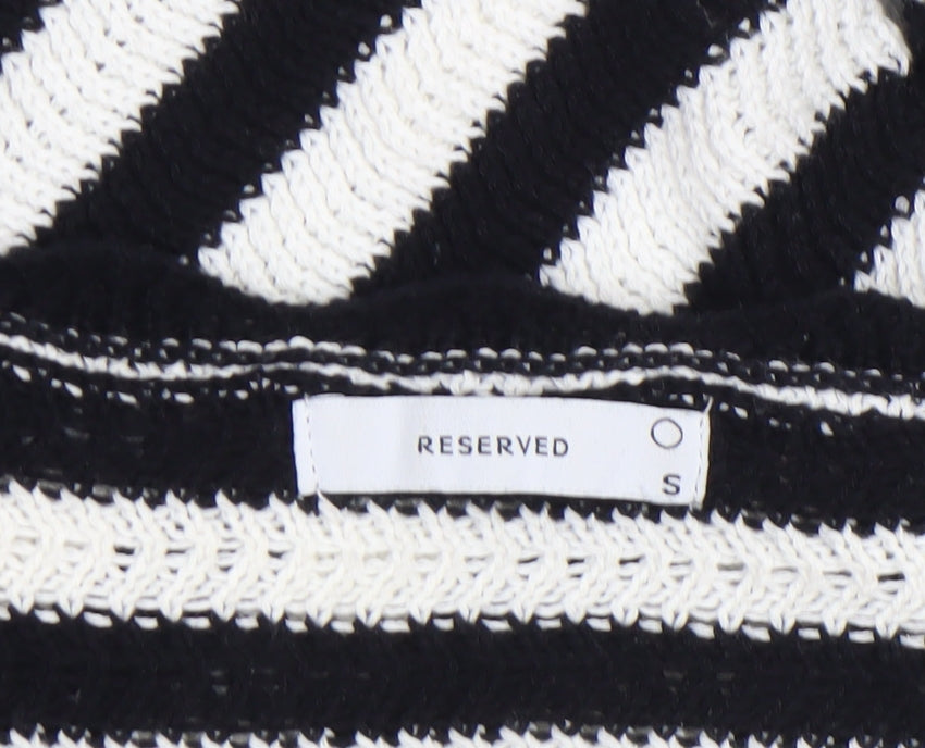 Reserved Women's Black White Striped Knit Cotton Cardigan S