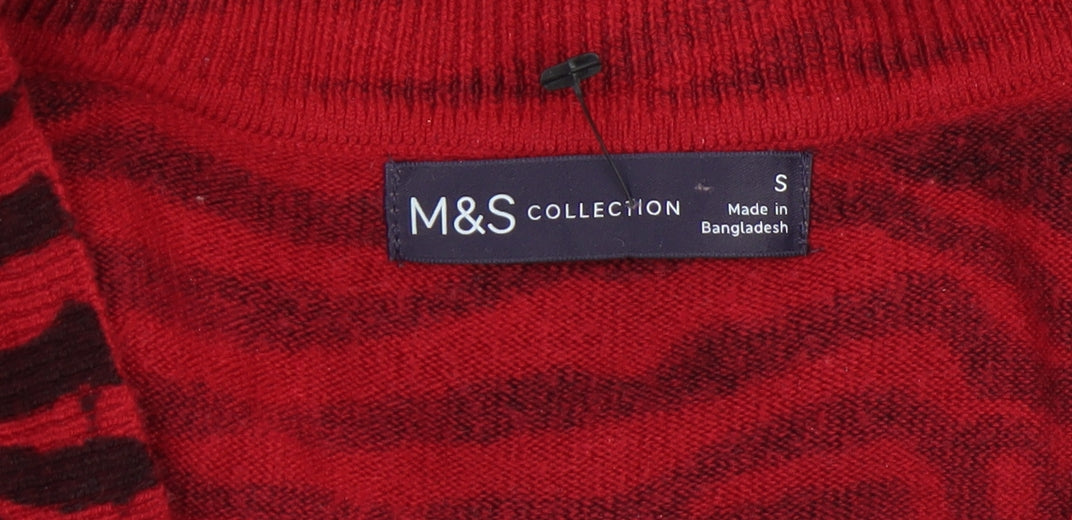 Marks and Spencer Women's Red Animal Print V-Neck Acrylic Jumper Size S