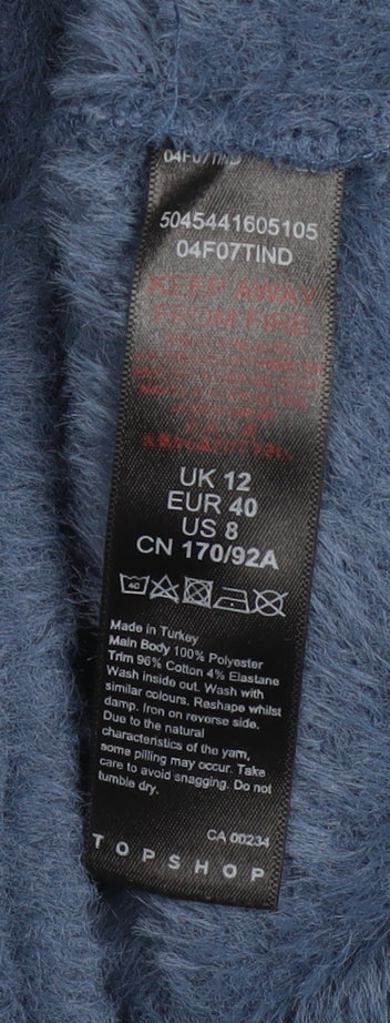 Topshop Women’s Blue V-Neck Long Sleeve Fuzzy Pullover Jumper Size 12