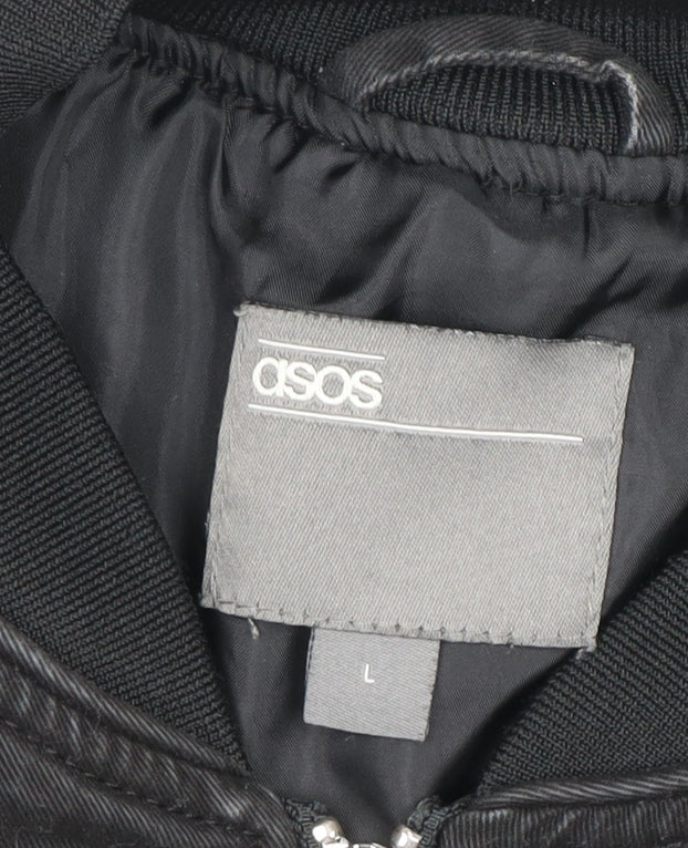ASOS Men's Black Bomber Jacket L Cotton Zip Casual Outerwear