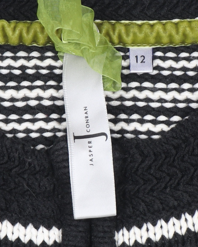 Jasper Conran Women Black White Striped Cotton Full Zip Jumper Size 12