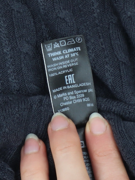 Marks and Spencer Womens Blue Size 18 Cable Knit Mock Neck Jumper