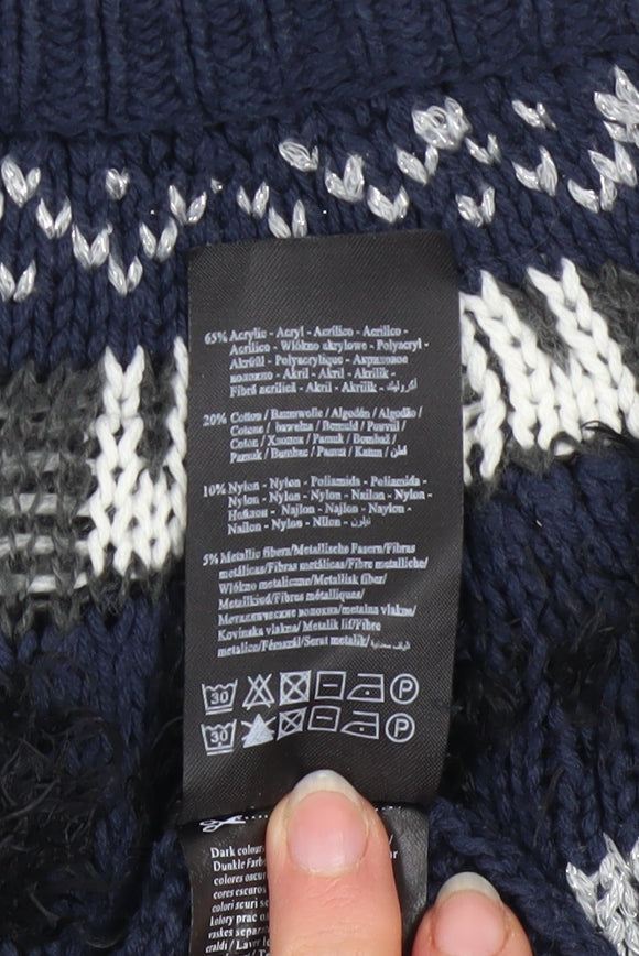 Vero Moda Women Blue Fair Isle Chunky Knit Jumper Size S