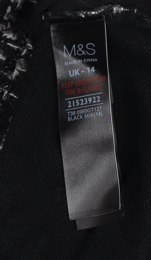 Marks and Spencer Women Black Roll Neck Checked Pullover Jumper Size 14