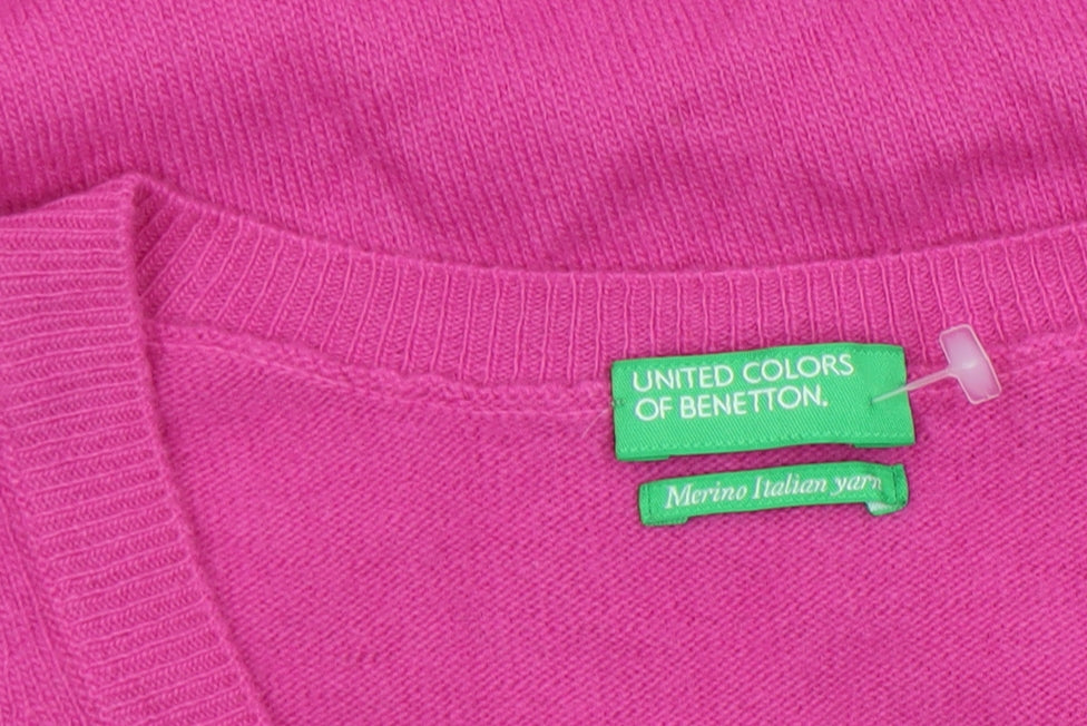 United Colors of Benetton Women’s Pink V-Neck Merino Wool Jumper Size S