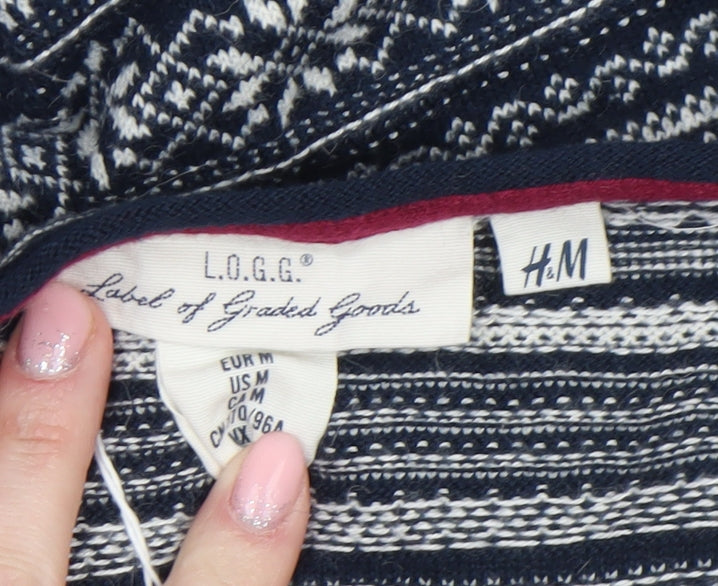 H&M Women’s Blue Fair Isle Knit Jumper Dress Size 12 Long Sleeve Winter