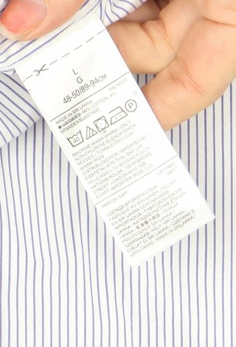 GAP Men's Blue Striped Non-Iron Stretch Cotton Long Sleeve Shirt L