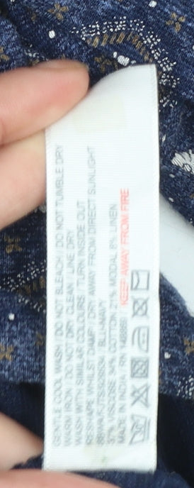 Fat Face Women Blue Floral Tunic Top UK 12 3/4 Sleeve Cotton Blend