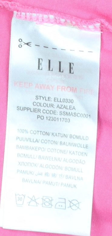 ELLE Girls Pink 14-15 Years Cotton Crew Neck Logo T-Shirt
