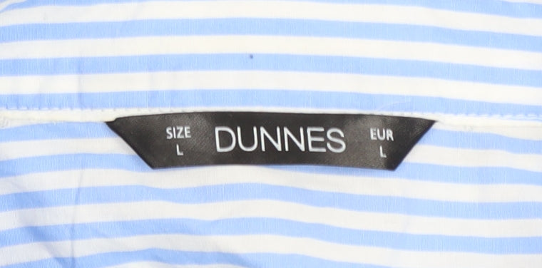 Dunnes Men Blue Striped Cotton Long Sleeve Regular Fit Shirt L