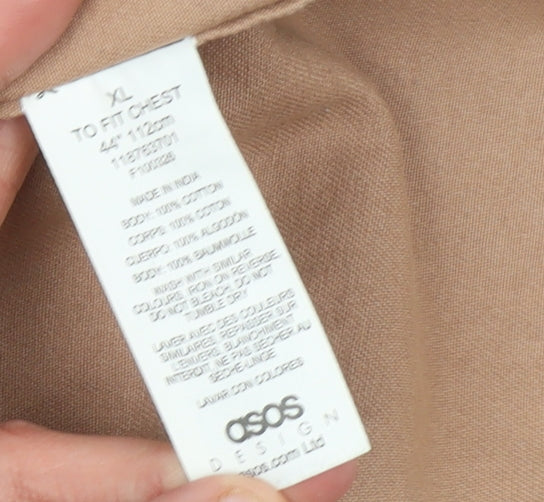 ASOS DESIGN Men's Beige Cotton Long Sleeve Button-Up Shirt XL