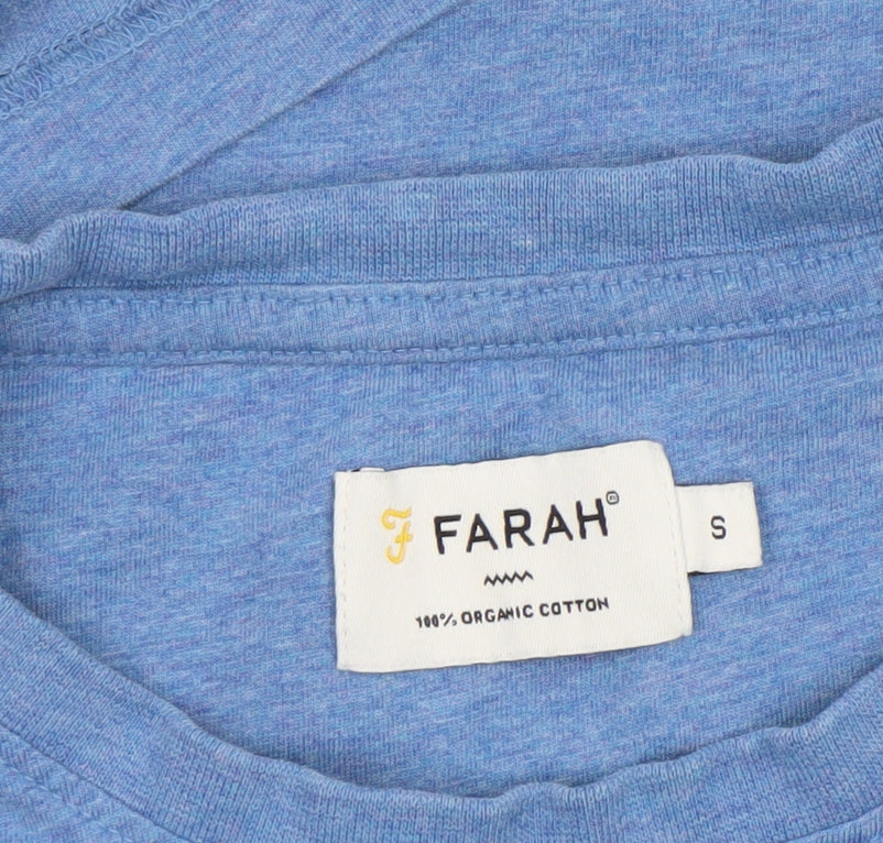 Farah Men's Blue Organic Cotton Short Sleeve Crew Neck T-Shirt Size S