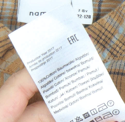 Name It Boys Brown Checked Cotton Button-Up Shirt 7-8 Years Long Sleeve