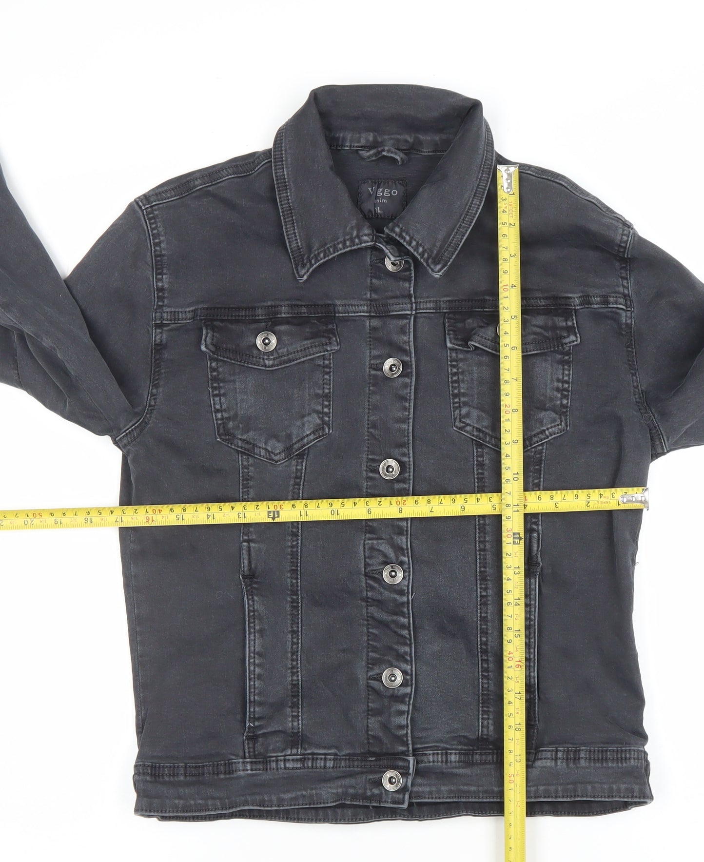 Voggo Women Black Denim Cotton Jacket XL Classic Casual