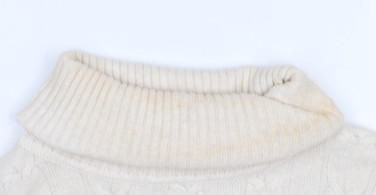 CC Fashion Women Beige Roll Neck Cable-Knit Jumper L/XL