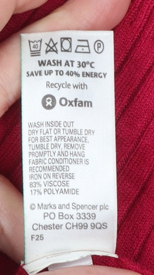 Marks and Spencer Women’s Red V-Neck Henley Jumper Size 10