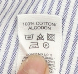 Dunnes Stores Men's Blue Striped Cotton Button-Up Shirt M Regular Fit