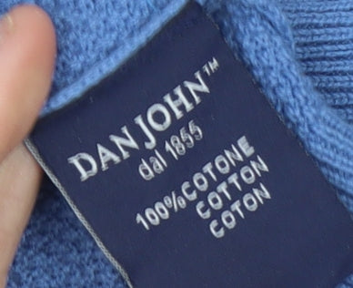 Dan John Men's Blue Cotton Crew Neck Pullover Jumper Medium