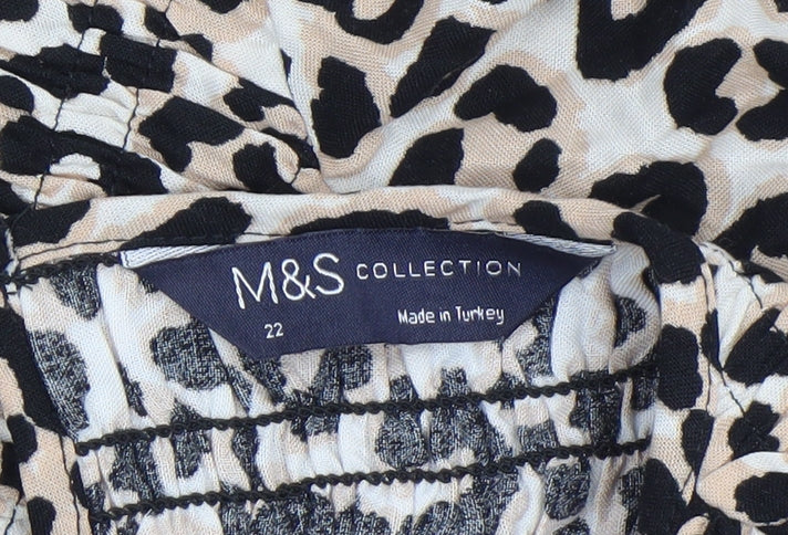 Marks and Spencer Women’s Beige Leopard Print Smocked Tunic Top Size 22