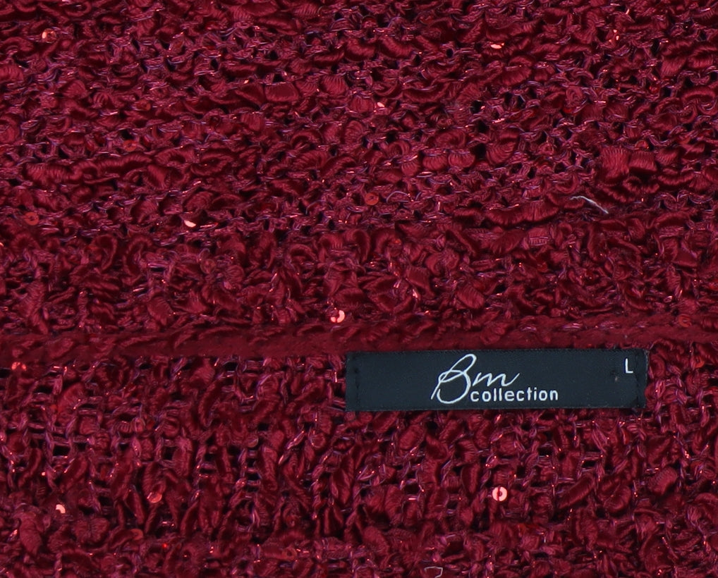 BM Collection Women Red Sequin Knit Pullover Jumper Size L